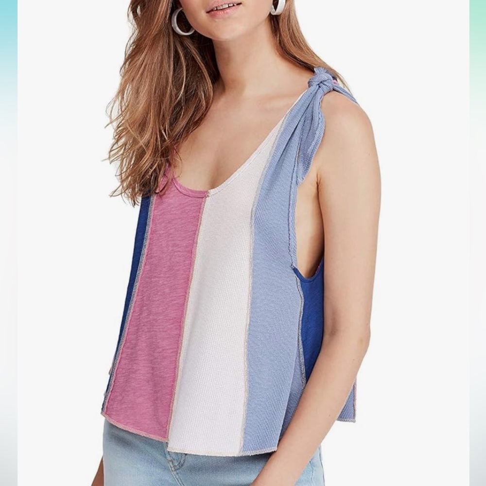Free People We The Free Womens Color Block Striped Tank Top